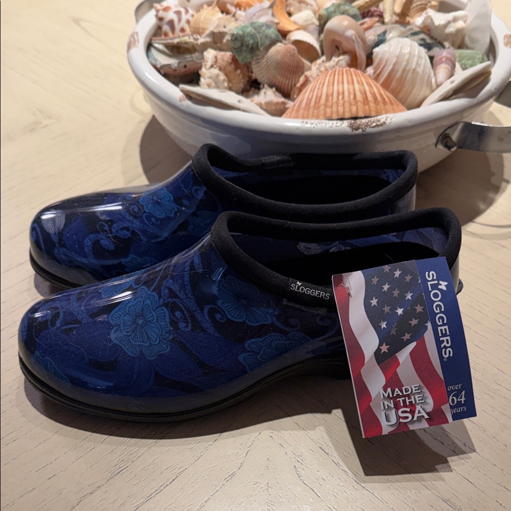 Sloggers Navy Blue Floral Waterproof Slip-On Clogs
